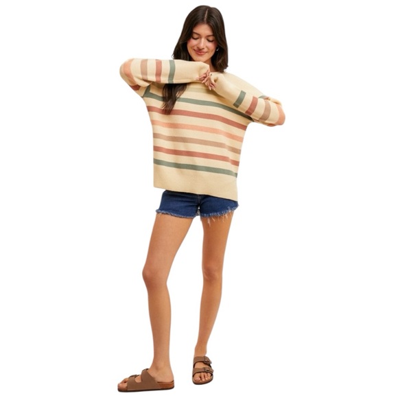 Hem & Thread CREW NECK STRIPE SPLIT HEM SWEATER - Picture 4 of 7